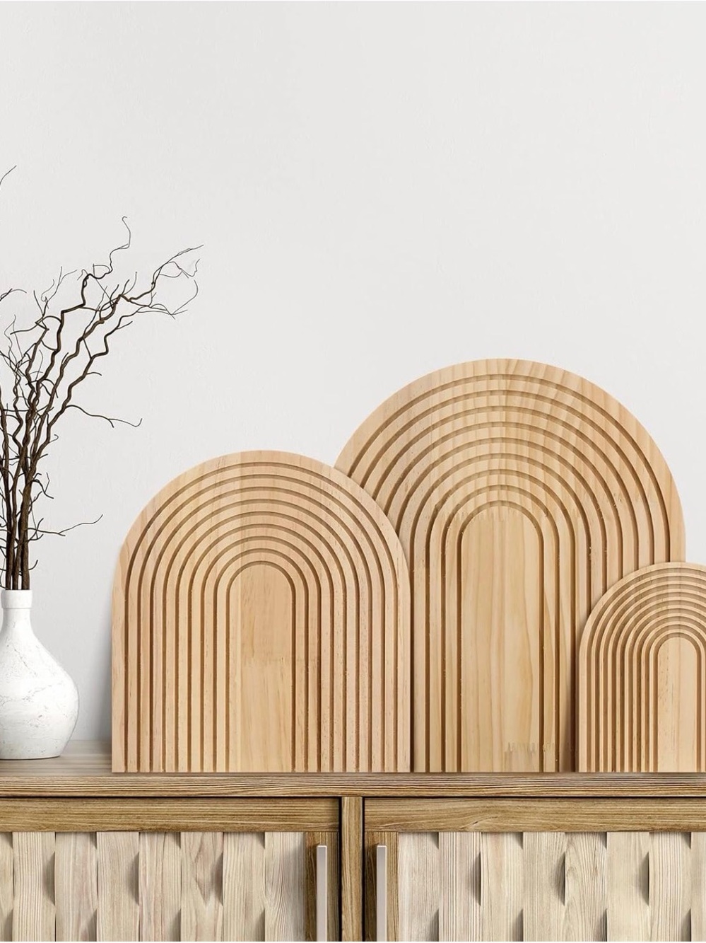 Natural Wood Arch Wall Decor Trio - Neutral Wood Accent